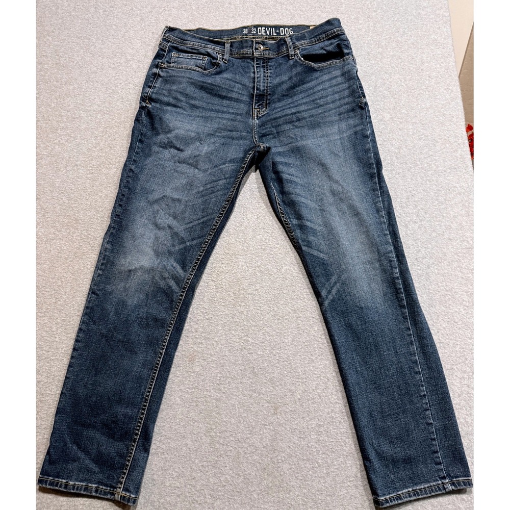 Devil-Dog Dungarees Mens 38x32 Slim Straight Medium Wash Stretch Jeans Blue